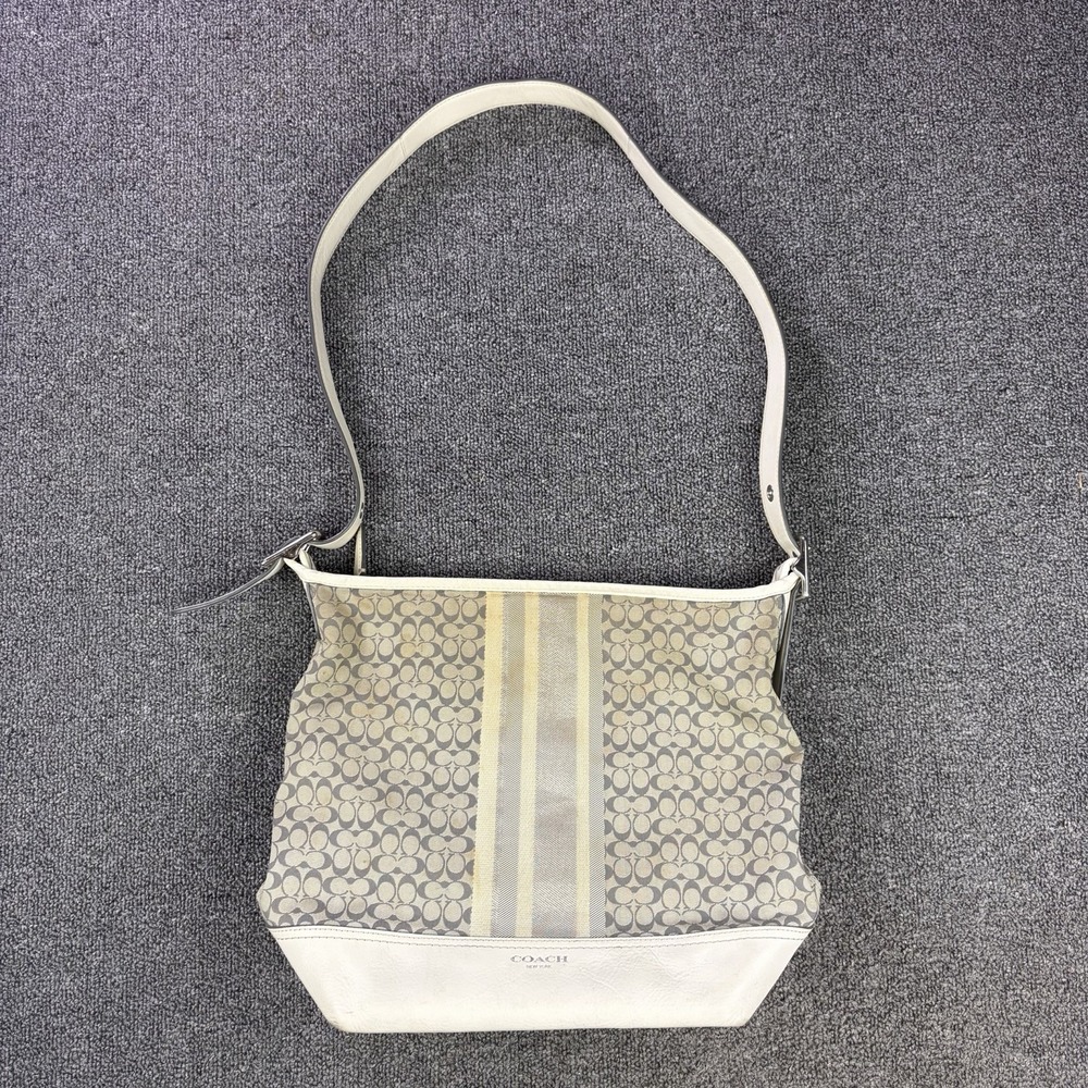 Coach Legacy 19918 Signature Stripe Duffle Bag Gray White Jacquard Shoulder Y2K